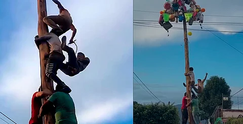 Dos jóvenes graves tras caer del ‘palo encebado’ en fiestas del Barrio La Magdalena, Uruapan
