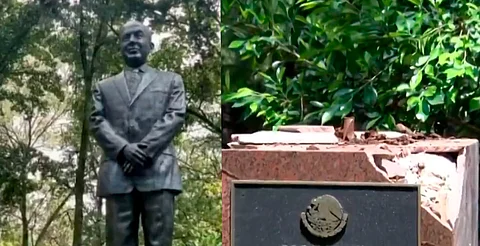 Caída de árbol en Los Pinos tira la estatua de Felipe Calderón