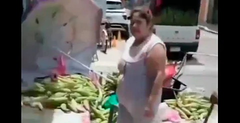 "Lady Elotes": mujer tira puesto de adulto mayor en Veracruz por bloquear su vista