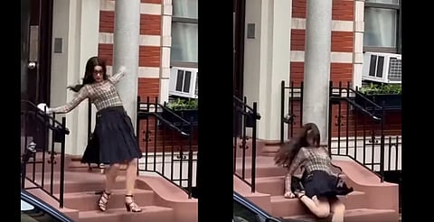VIDEO: Anne Hathaway sufre estrepitosa caída, y se levanta con elegancia
