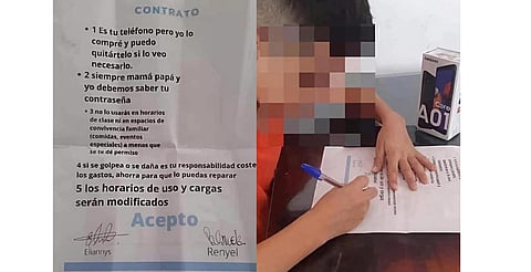 Le regalan celular a niño, pero su hermana lo hace firmar contrato