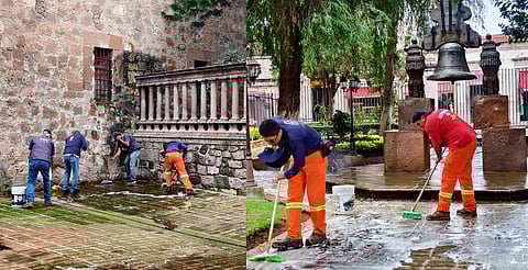Limpian cantera y jardines en la Casa de Morelos