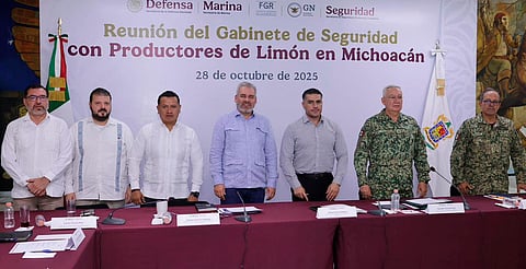 Harfuch y Bedolla se reúnen con limoneros en Apatzingán para atender demandas de seguridad