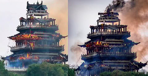 VIDEO: fuego destruye parte del templo budista más antiguo de China