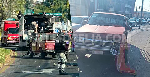 Choque de camión de la Guardia Nacional deja 5 oficiales heridos, en Uruapan