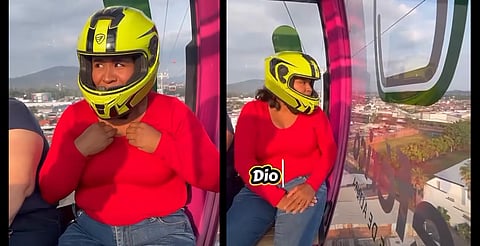 Chava se sube con casco al teleférico de Uruapan "por si se cae"; "y soporten", les manda decir