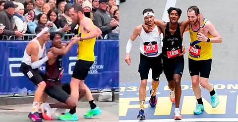 Solidaridad en Boston; corredores ayudan a competidor a terminar