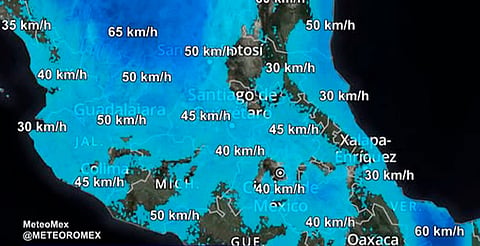 Se esperan vientos de 40 a 60 km/h, con mayor fuerza en zonas montañosas