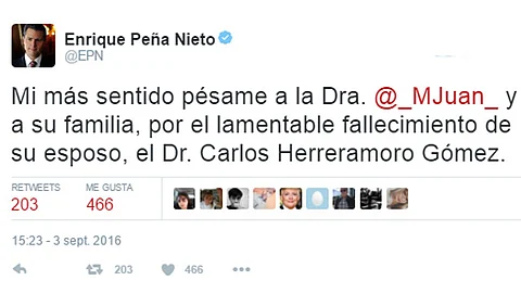 En Twitter, Peña Nieto lamentó la muerte de Carlos Herreramoro Gómez