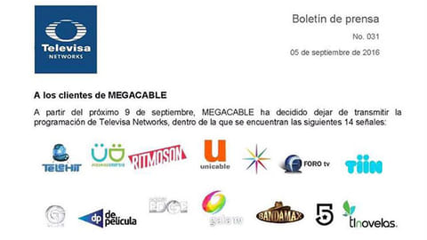 Megacable se despide de Televisa