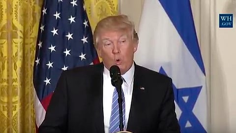 Donald Trump en la conferencia de prensa que ofreció junto con el primer ministro israelí