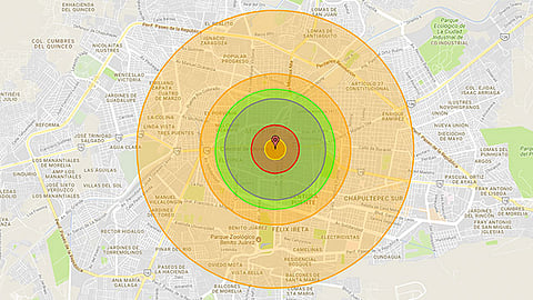 Little Boy, es la misma bomba usada en Hiroshima hace 72 años. 15 Kilotones (Captura de pantalla: nuclearsecrecy.com/nukemap)