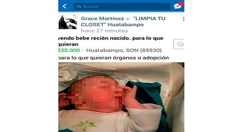 Una mujer anunció en Facebook la venta de un bebé recién nacido (Foto: Facebook)