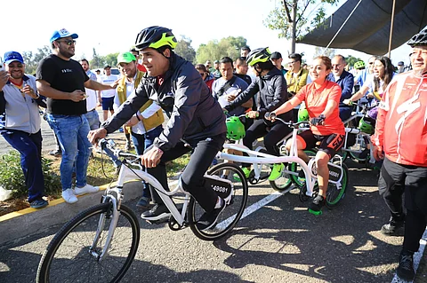 En la inauguración de las obras, Aureoles Conejo refirió que la ciclovía había sido concluida desde enero, no pudo realizar la inauguración en ese momento, aunque los ciclistas ya le habían dado el uso debido (Foto: Cortesía)