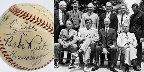 La pelota autografiada más cara en la historia del beisbol data del 12 de junio de 1939, fecha de la inauguración del Salón de la Fama del beisbol profesional (Foto Twitter)