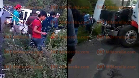 Los autos involucrados son una camioneta Toyota, doble cabina, color blanco, y un camión de volteo de colores blanco y naranja. (Foto: RED 113)