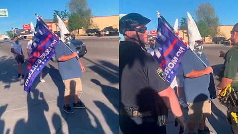 La Policía tuvo que intervenir para escoltar a los hombres mientras éstos se alejaban (Foto: captura TW/ @MayMayZeller)