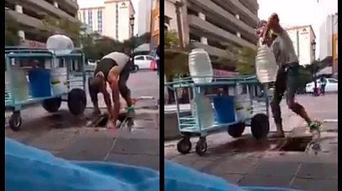 Hubo quienes identificaron al hombre y lo señalaron de ir regularmente a llenar los pomos en ese lugar (Fotograma: Momentos Sublimes de Guadalajara)