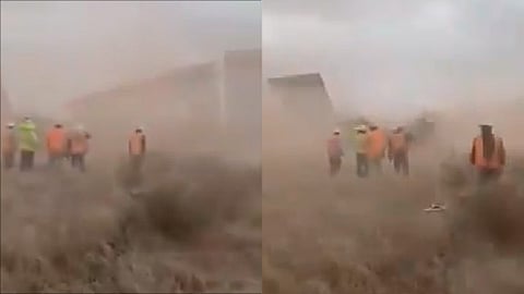 Los trabajadores vieron cómo cayó el tramo del muro (Foto: captura/@yadithvaldez)