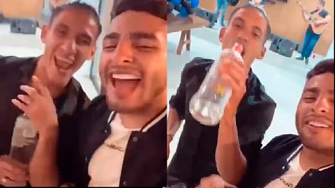 En el video se les ve a los jugadores ingiriendo bebidas alcohólicas (Foto Twitter: @franco_record)