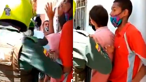 En el video se puede observar que en medio de un enfrentamiento entre dos policías y una muchedumbre (Foto Twitter: @ColombiaOscura)