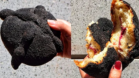 El pan está relleno de dulce de camote (Foto Twitter: @VerdeSelva)