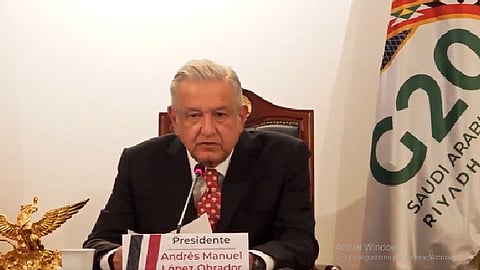 Este domingo se llevó a cabo el segundo día de participación virtual de Jefes de Estado de 20 economías más poderosas (Foto Twitter: captura de pantalla/AMLO)