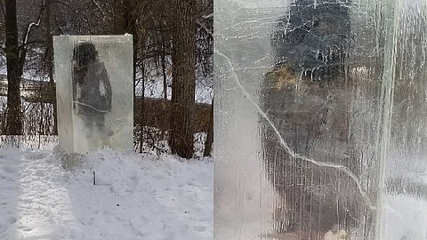 Aparece cavernícola dentro de un cubo de hielo en un bosque de EU