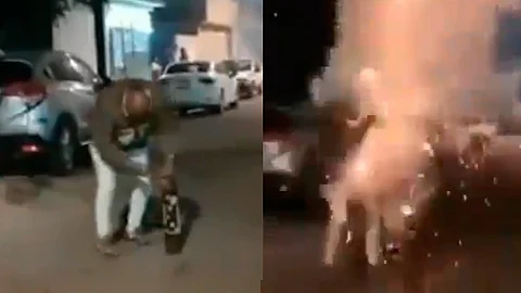 Juego pirotécnico tipo “bazuca” le explota en el rostro a hombre [Video]