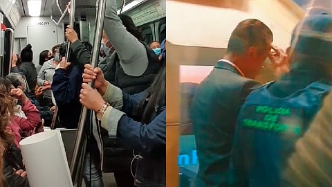 Se ve al chofer descender del metro con la cabeza agachada para impedir que lo grabaran (Fotograma TikTok: @lecatder)