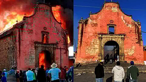Aún se desconoce que provocó el incendio en la iglesia de Nurio (Foto: Especial)