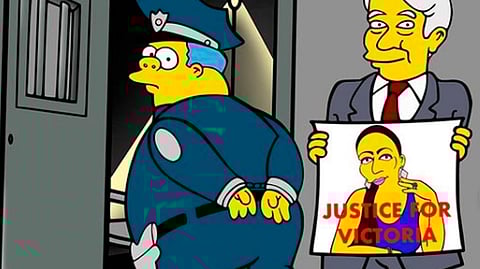 Serie de ilustraciones titulada “Justice For Victoria” en donde se aprecia el momento cuando Victoria Salazar es doblegada por los policías (Foto Instagram: @alexsandropalombo)