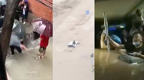 en Zhengzhou las lluvias dejaron 457.5 milímetros de agua en un día (Fotogramas Twitter: @jenniferatntd)