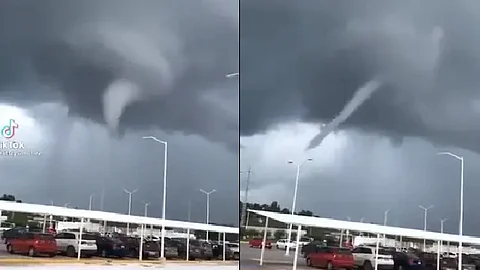El remolino se dirigía a gran velocidad hacia el suelo (Foto TW:@TornadosMexico)
