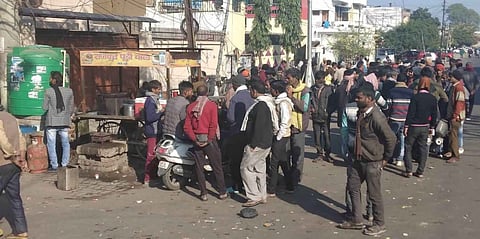 Laborer's waiting for work at the labor chowk in Sector C Indira Nagar. Photo: Arun Verma
