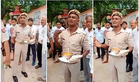 सूखी रोटी व पतली दाल वाली थाली लेकर सड़क पर उतरा सिपाही