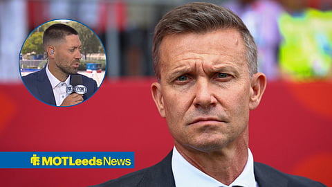 Jesse Marsch in charge of Canada at the 2026 World Cup, alongside a circular inset of Clint Dempsey speaking to Fox.