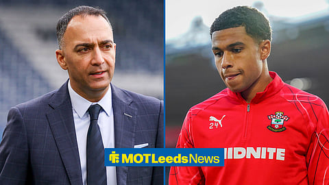 On the left is a picture of Paraag Marathe at Elland Road. On the right is Southampton's Shea Charles in training gear ahead of a Championship match.