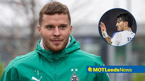 Leeds United could sign Nico Elvedi from Borussia Mönchengladbach, who is training in picture, next to the circular inset of Pascal Struijk, former Leeds United defender.