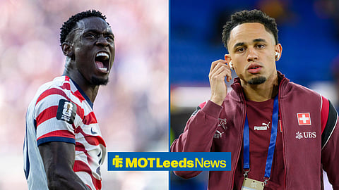 Folarin Balogun of the USA's Men's National Team at the World Cup and Leeds United's Noah Okafor, draped in training gear for Switzerland's Men's National Team.