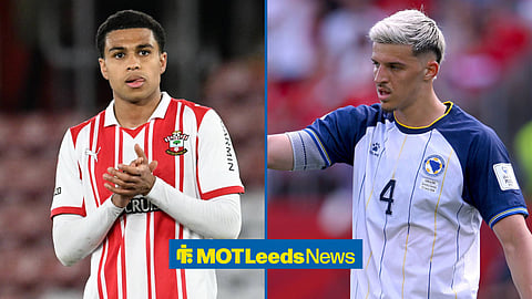 Southampton's Shea Charles at St. Mary's Stadium and Bosnia and Herzegovina's Tarik Muharemovic during a World Cup match, 2026.