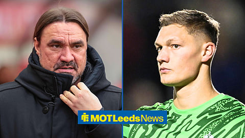 Split image of Daniel Farke managing Leeds United from the sidelines and Kjell Scherpen in action for Royal Union Saint-Gilloise