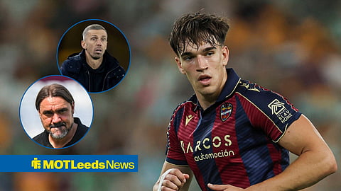 Carlos Espi playing for Levante, with Daniel Farke and Gary O'Neil in circular frames inset