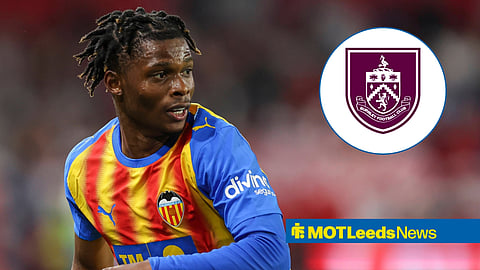 Leeds star Largie Ramazani and Burnley badge in inset