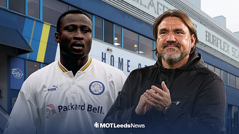 Tony Yeboah and Daniel Farke ahead of Leeds United's stadium, Elland Road