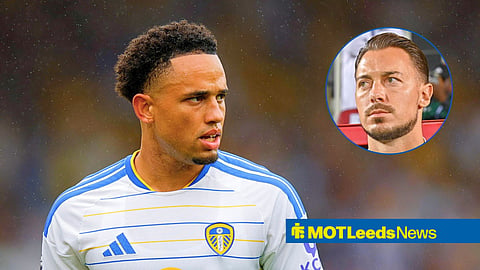 Main image of Noah Okafor looking on as he plays for Leeds United and Newcastle boss Matthias Jaissle's face in a circular inset on the right
