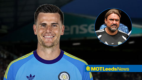Leeds goalkeeper Michael Zetterer and Daniel Farke