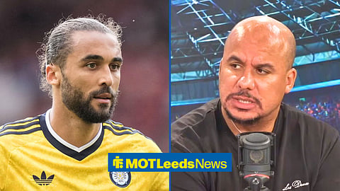 Split image of Dominic Calvert-Lewin playing for Leeds United and Gabby Agbonlahor in the talkSPORT studio