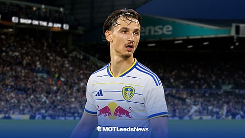 Esteban Lepaul in a Leeds kit, with Elland Road in the background