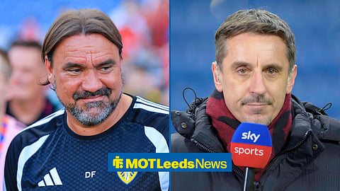 Split image of Leeds United manager Daniel Farke and Gary Neville
